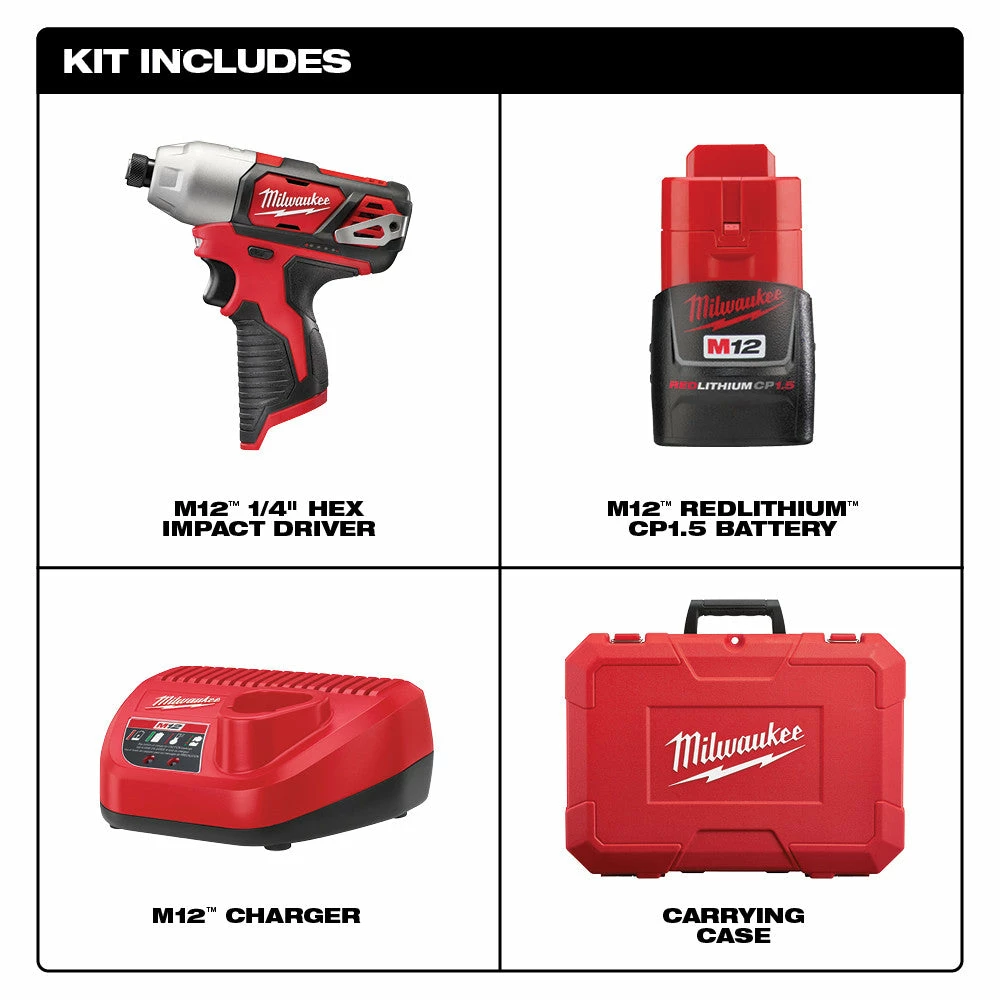 Milwaukee 2462-22 M12 12V 1/4-Inch Hex Impact Driver Kit 4 Milwaukee 2462-22 M12 12V 1/4-Inch Hex Impact Driver Kit