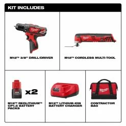 Milwaukee 2495-22 M12 12 Volt Cordless Power Lithium-Ion 2-Tool Combo Kit Tools & Equipment