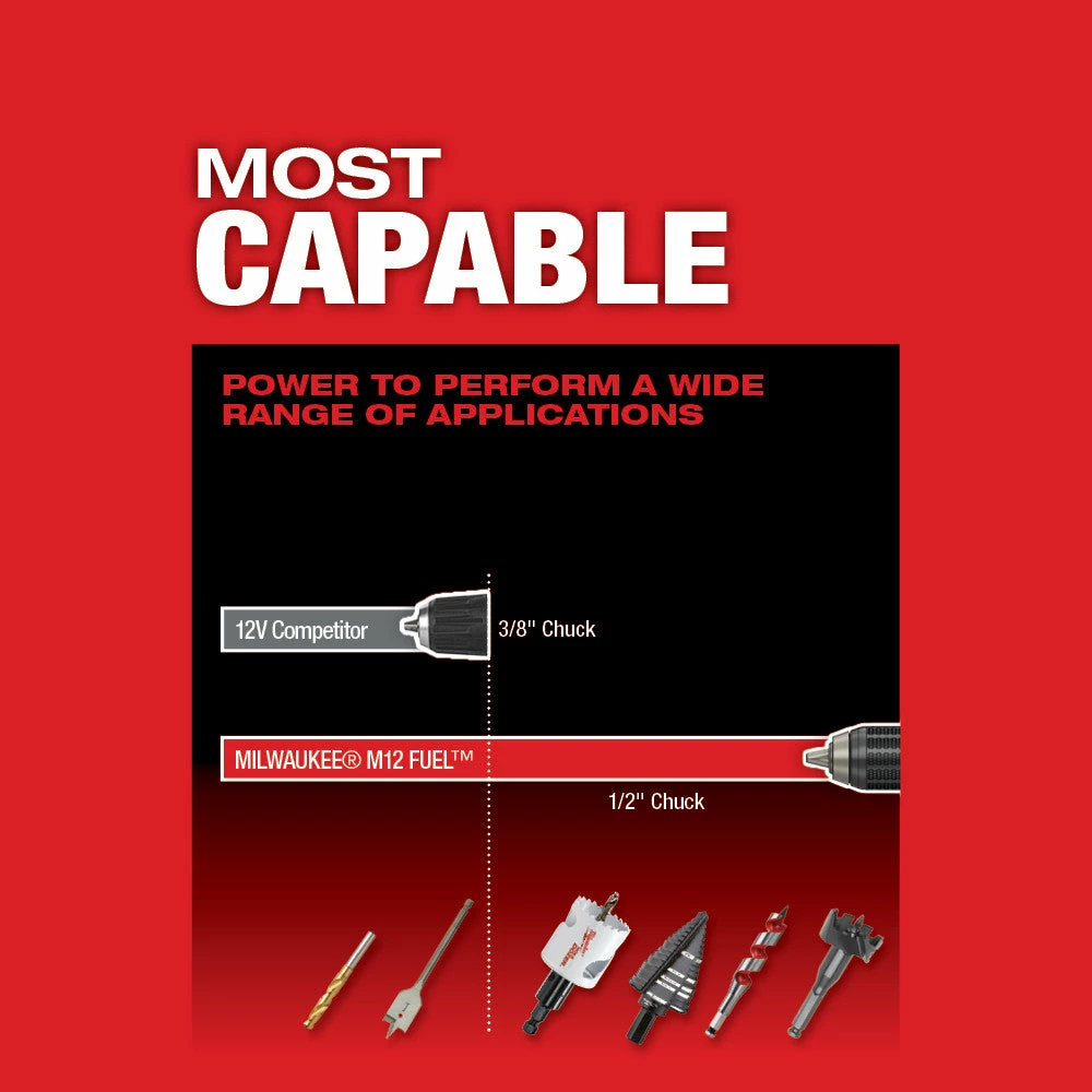 Milwaukee 2504-20 M12 FUEL 12V 1/2-Inch M12 FUEL Hammer Drill - Bare Tool 5 Milwaukee 2504-20 M12 FUEL 12V 1/2-Inch M12 FUEL Hammer Drill - Bare Tool