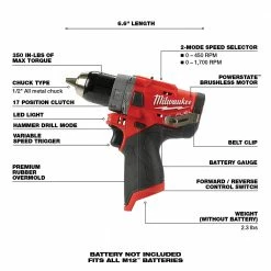 Tools & Equipment Milwaukee 2503-20 M12 FUEL 12V 1/2-Inch M12 FUEL Drill Driver - Bare Tool