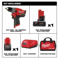 Tools & Equipment Milwaukee 2504-22 M12 FUEL 12V 1/2-Inch 4.0Ah M12 FUEL Hammer Drill Kit