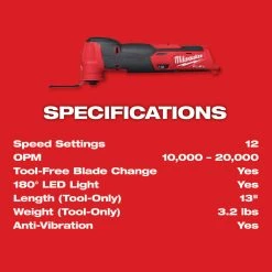 Milwaukee 2526-20 M12 12V Cordless Oscillating Multi-Tool - Bare Tool 21 Milwaukee 2526-20 M12 12V Cordless Oscillating Multi-Tool - Bare Tool