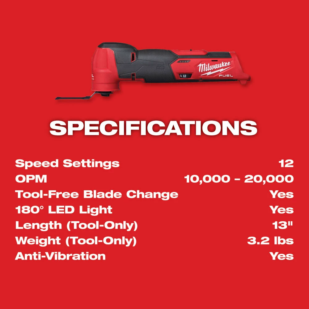 Milwaukee 2526-20 M12 12V Cordless Oscillating Multi-Tool - Bare Tool 9 Milwaukee 2526-20 M12 12V Cordless Oscillating Multi-Tool - Bare Tool