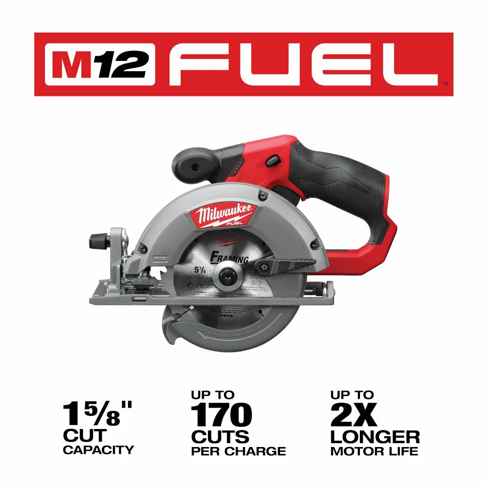 Milwaukee 2530-20 M12 FUEL 12V 5-3/8" Circular Saw W/ Carbide Blade - Bare Tool Tools & Equipment 5 Milwaukee 2530-20 M12 FUEL 12V 5-3/8" Circular Saw W/ Carbide Blade - Bare Tool Tools & Equipment