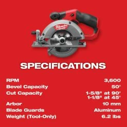 Milwaukee 2530-20 M12 FUEL 12V 5-3/8" Circular Saw W/ Carbide Blade - Bare Tool Tools & Equipment 22 Milwaukee 2530-20 M12 FUEL 12V 5-3/8