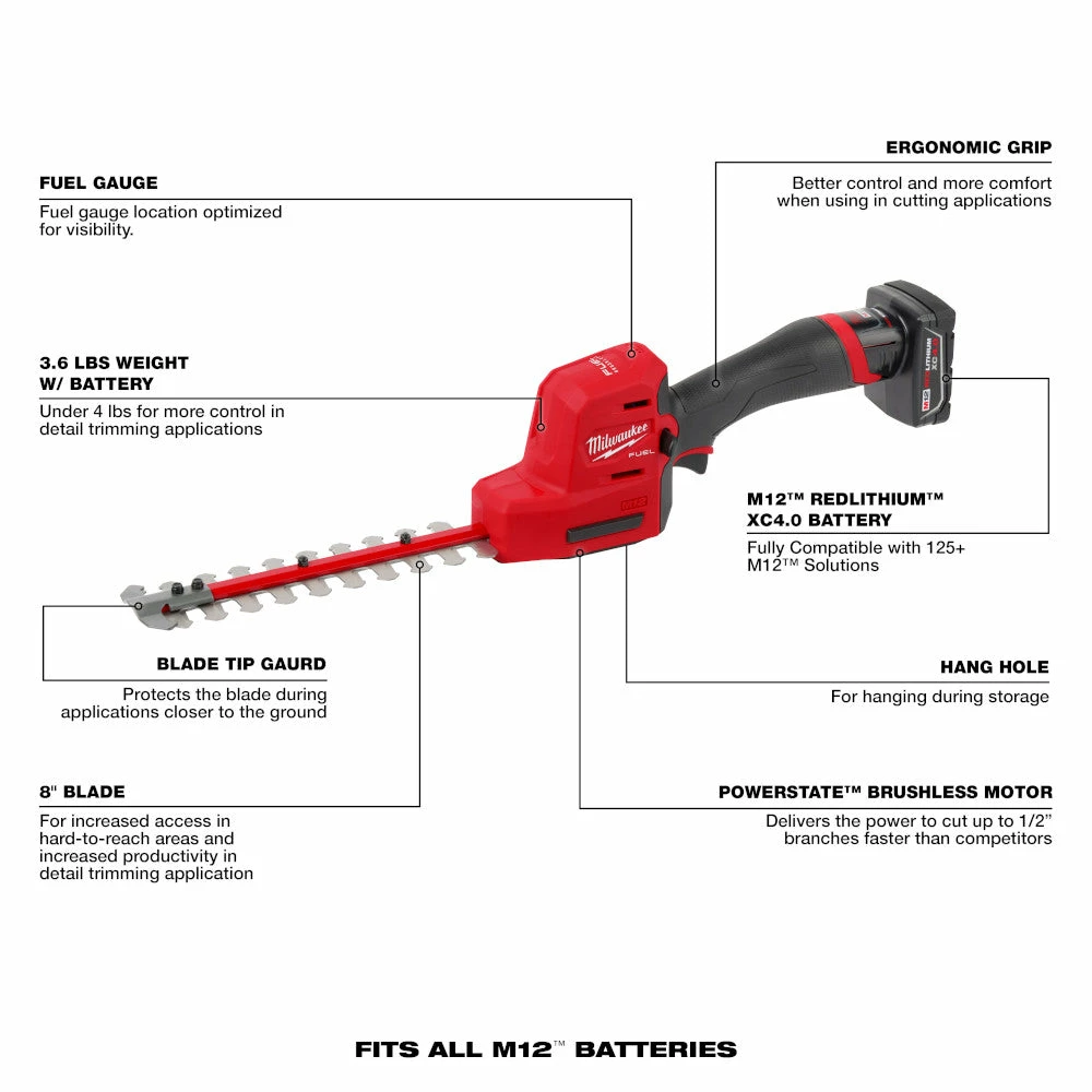Tools & Equipment Milwaukee 2533-21 M12 FUEL 8" Cordless Hedge Trimmer Kit 9 Tools & Equipment Milwaukee 2533-21 M12 FUEL 8" Cordless Hedge Trimmer Kit