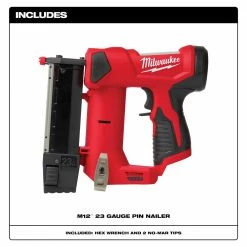Milwaukee 2540-20 M12 12V 23 Gauge Compact Cordless Pin Nailer - Bare Tool Tools & Equipment 18 Milwaukee 2540-20 M12 12V 23 Gauge Compact Cordless Pin Nailer - Bare Tool Tools & Equipment