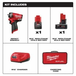Milwaukee M12 2552-22 M12 FUEL 12V 1/4-Inch Cordless Stubby Impact Wrench Kit