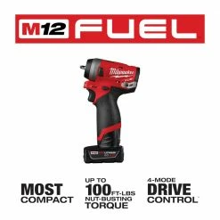Milwaukee M12 2552-22 M12 FUEL 12V 1/4-Inch Cordless Stubby Impact Wrench Kit