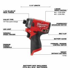 Milwaukee 2553-20 M12 FUEL 12V 1/4-Inch Hex Impact Driver - Bare Tool Tools & Equipment