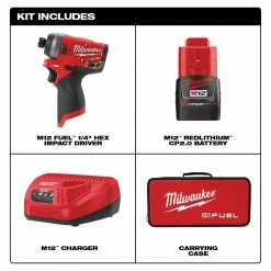 Milwaukee 2553-21 M12 FUEL 1/4" Brushless Impact Driver Kit W/ 2.0 Ah Battery Tools & Equipment