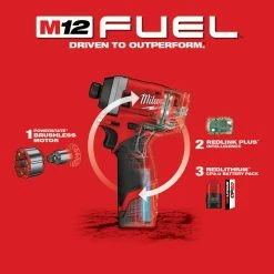 Milwaukee 2553-22 M12 FUEL 12V 1/4-Inch Hex Impact Driver Kit Tools & Equipment