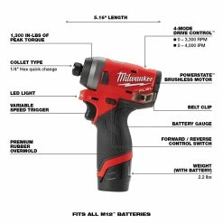 Milwaukee 2553-22 M12 FUEL 12V 1/4-Inch Hex Impact Driver Kit Tools & Equipment