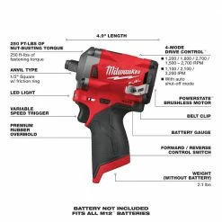 Tools & Equipment Milwaukee M12 2555-20 M12 FUEL 12V 1/2-Inch Stubby Impact Wrench - Bare Tool