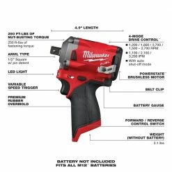 Milwaukee 2555P-20 M12 FUEL 12V 1/2-Inch Pin Impact Wrench - Bare Tool Tools & Equipment