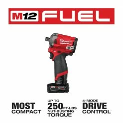 Tools & Equipment Milwaukee 2555P-22 M12 FUEL 12V 1/2-Inch Stubby Pin Impact Wrench Kit 15 Tools & Equipment Milwaukee 2555P-22 M12 FUEL 12V 1/2-Inch Stubby Pin Impact Wrench Kit