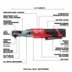Milwaukee 2557-22 M12 FUEL 12V 3/8-Inch 55-Ft-Lbs. Li-Ion Cordless Ratchet Kit Tools & Equipment