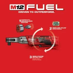 Milwaukee 2558-20 M12 FUEL 12V 1/2-Inch 60-Ft-Lbs. Cordless Ratchet - Bare Tool