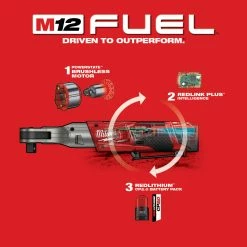 Milwaukee 2558-22 M12 FUEL 12V 1/2-Inch 60-Ft-Lbs. Li-Ion Cordless Ratchet Kit