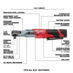 Milwaukee 2558-22 M12 FUEL 12V 1/2-Inch 60-Ft-Lbs. Li-Ion Cordless Ratchet Kit