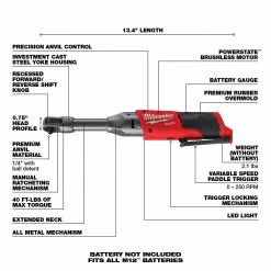 Tools & Equipment Milwaukee 2559-20 M12 FUEL 12V 1/4 Inch Extended Reach Ratchet Bare Tool
