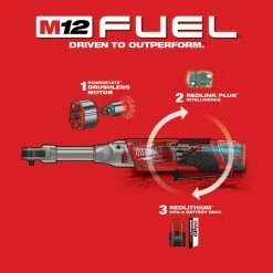 Tools & Equipment Milwaukee 2559-21 M12 FUEL 12V 1/4 Inch Extended Reach Ratchet 2.0 AH Kit