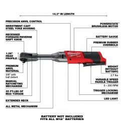 Milwaukee 2560-20 M12 FUEL 12V 3/8 Inch Extended Reach Ratchet Bare Tool
