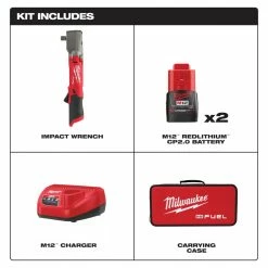Tools & Equipment Milwaukee 2565P-22 M12 FUEL 12V 1/2" Cordless Right Angle Impact Wrench Kit