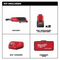 Milwaukee 2566-22 M12 FUEL 12V 1/4" Brushless Li-Ion High Speed Ratchet Kit Tools & Equipment