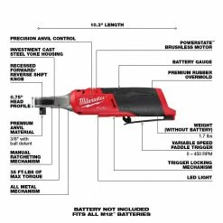 Milwaukee 2567-20 M12 FUEL 12V 3/8" Brushless High Speed Ratchet - Bare Tool 16 Milwaukee 2567-20 M12 FUEL 12V 3/8