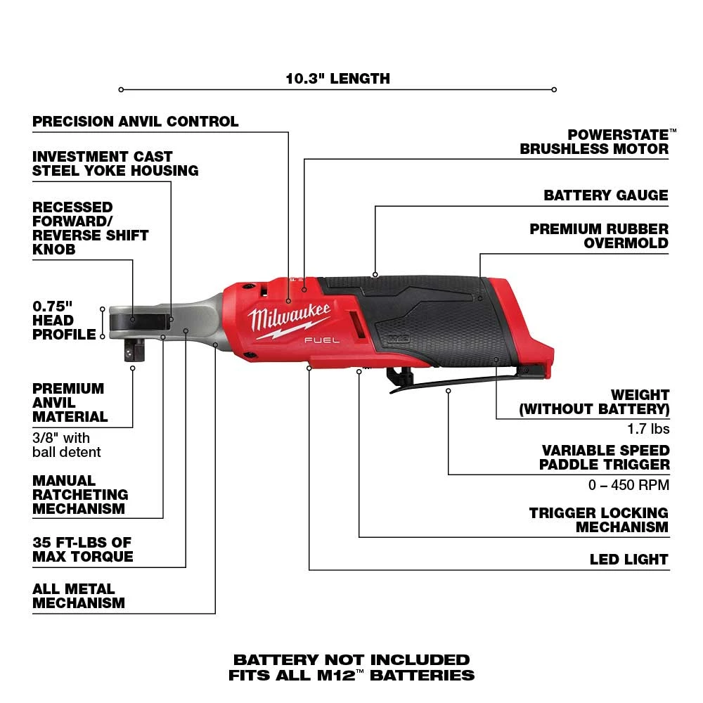 Milwaukee 2567-20 M12 FUEL 12V 3/8" Brushless High Speed Ratchet - Bare Tool 5 Milwaukee 2567-20 M12 FUEL 12V 3/8" Brushless High Speed Ratchet - Bare Tool