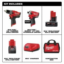 Tools & Equipment Milwaukee 2582-22 M12 FUEL 12V SURGE Driver 1/2 Inch Drill 2 Piece Combo