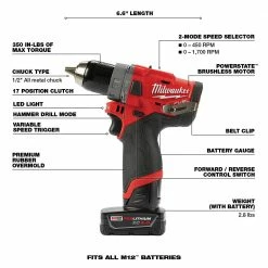 Tools & Equipment Milwaukee 2582-22 M12 FUEL 12V SURGE Driver 1/2 Inch Drill 2 Piece Combo 16 Tools & Equipment Milwaukee 2582-22 M12 FUEL 12V SURGE Driver 1/2 Inch Drill 2 Piece Combo