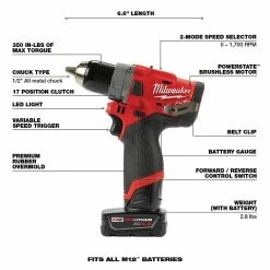 Milwaukee 2596-22 M12 FUEL 12V 2-Tool Drill Driver/Hex Impact Driver Combo Kit