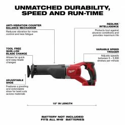 Milwaukee 2621-20 M18 18V 18-Inch SAWZALL Reciprocating Saw - Bare Tool Tools & Equipment
