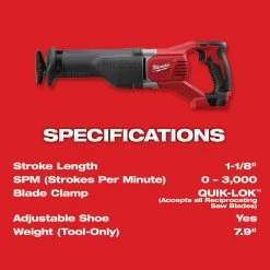 Milwaukee 2621-20 M18 18V 18-Inch SAWZALL Reciprocating Saw - Bare Tool Tools & Equipment