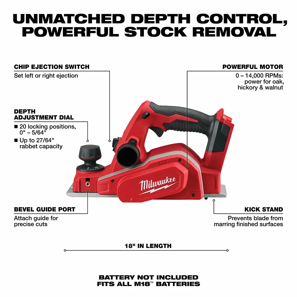 Milwaukee 2623-20 M18 18V 3-1/4-Inch Planer W/ Bevel/Edge Guide - Bare Tool Tools & Equipment 5 Milwaukee 2623-20 M18 18V 3-1/4-Inch Planer W/ Bevel/Edge Guide - Bare Tool Tools & Equipment