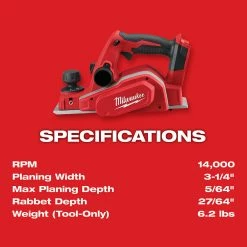 Milwaukee 2623-20 M18 18V 3-1/4-Inch Planer W/ Bevel/Edge Guide - Bare Tool Tools & Equipment 17 Milwaukee 2623-20 M18 18V 3-1/4-Inch Planer W/ Bevel/Edge Guide - Bare Tool Tools & Equipment