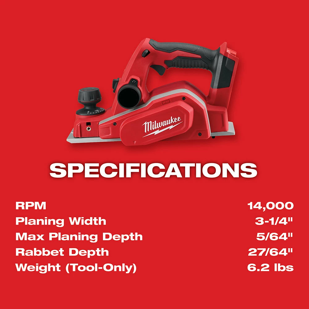 Milwaukee 2623-20 M18 18V 3-1/4-Inch Planer W/ Bevel/Edge Guide - Bare Tool Tools & Equipment 6 Milwaukee 2623-20 M18 18V 3-1/4-Inch Planer W/ Bevel/Edge Guide - Bare Tool Tools & Equipment