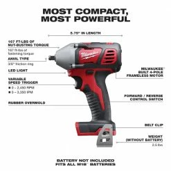 Milwaukee 2658-20 M18 18V 3/8-Inch Impact Wrench W/ Belt Clip - Bare Tool