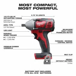 Milwaukee 2659-20 M18 18V 1/2-Inch Impact Wrench W/ Belt Clip - Bare Tool