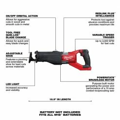 Milwaukee 2722-20 M18 FUEL 18V 1-1/4-Inch Reciprocating Saw - Bare Tool Tools & Equipment