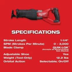 Milwaukee 2722-20 M18 FUEL 18V 1-1/4-Inch Reciprocating Saw - Bare Tool Tools & Equipment