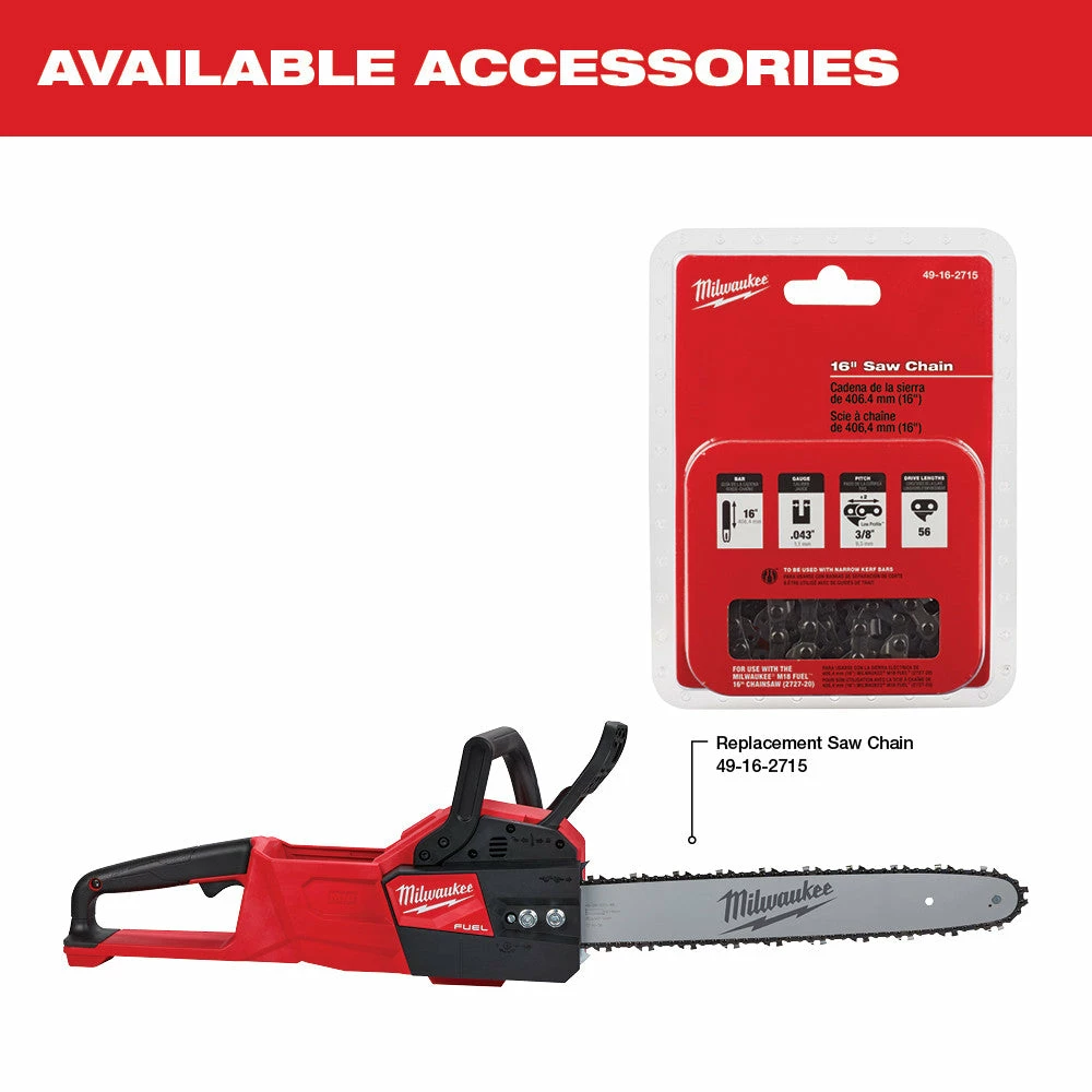 Milwaukee 2727-20 M18 FUEL 18V 16-Inch Cordless Chainsaw - Bare Tool 16 Milwaukee 2727-20 M18 FUEL 18V 16-Inch Cordless Chainsaw - Bare Tool