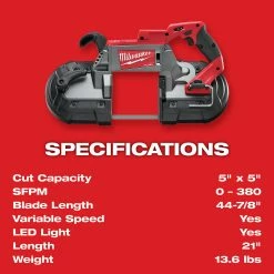 Milwaukee 2729-20 M18 FUEL 18V Deep Cut Band Saw W/ Blade - Bare Tool