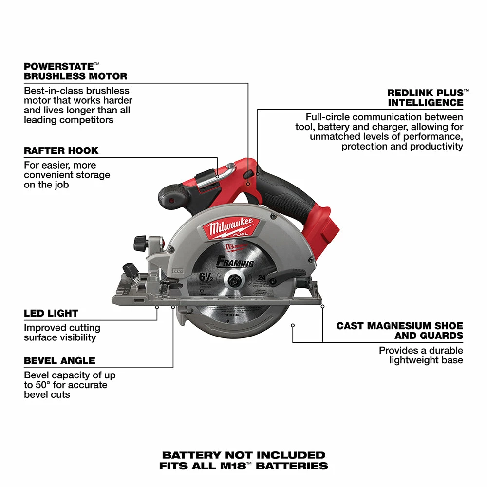 Milwaukee 2730-20 M18 FUEL 18V 6-1/2-Inch Circular Saw W/ Blade - Bare Tool 9 Milwaukee 2730-20 M18 FUEL 18V 6-1/2-Inch Circular Saw W/ Blade - Bare Tool