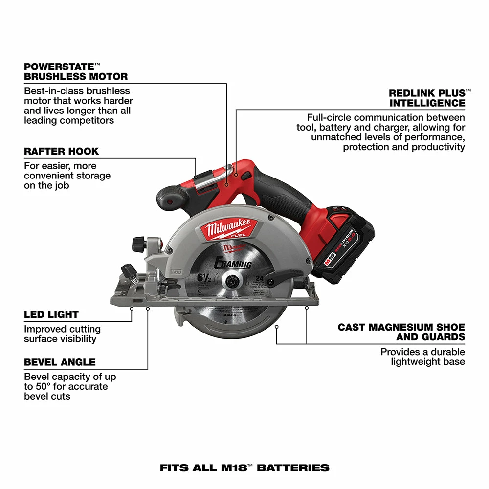 Milwaukee 2730-21 M18 FUEL 18V 6-1/2-Inch 5.0Ah Cordless Circular Saw Kit 9 Milwaukee 2730-21 M18 FUEL 18V 6-1/2-Inch 5.0Ah Cordless Circular Saw Kit