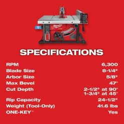 Milwaukee 2736-21HD M18 FUEL 18V 8-1/4-Inch Cordless One-Key Table Saw Kit