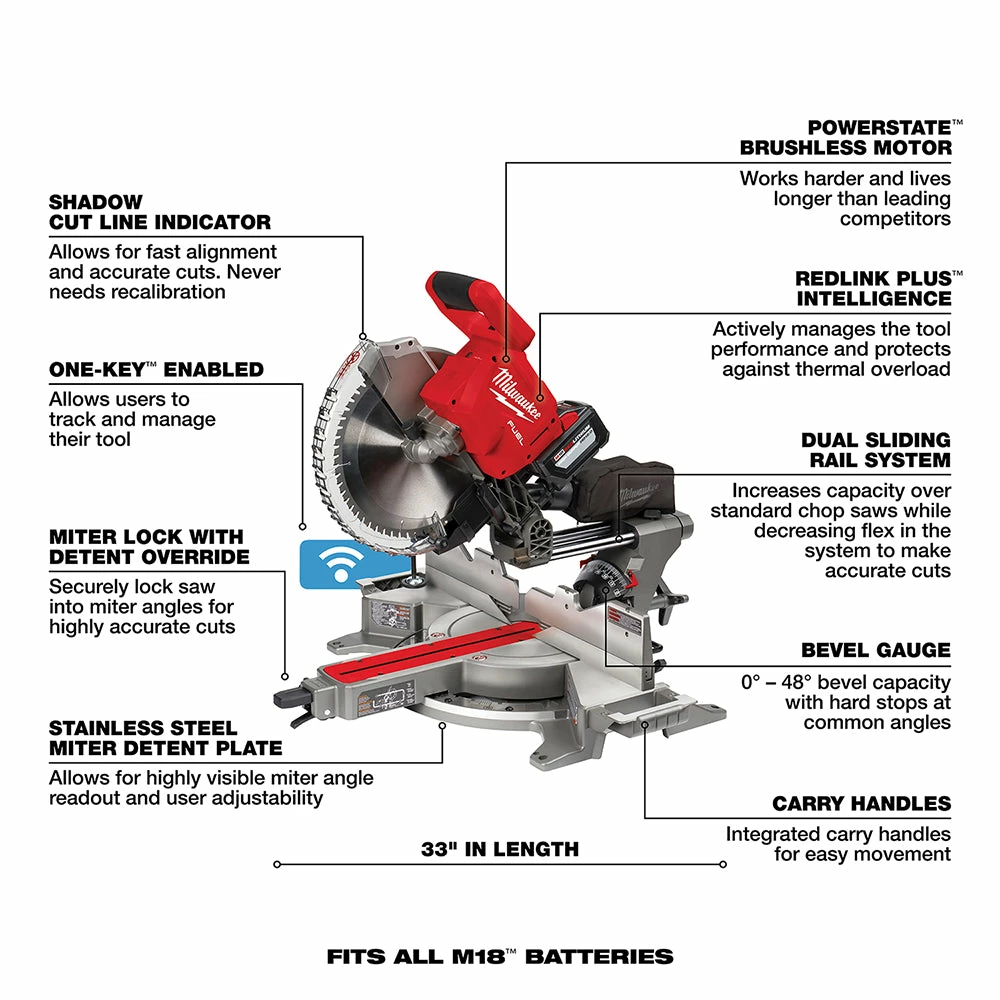 Saws Milwaukee 2739-21HD M18 FUEL 18V 12" Dual Bevel Sliding Compound Miter Saw Kit 9 Saws Milwaukee 2739-21HD M18 FUEL 18V 12" Dual Bevel Sliding Compound Miter Saw Kit