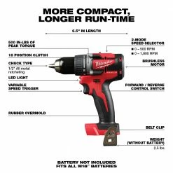 Tools & Equipment Milwaukee 2801-20 M18 18V 1/2-Inch LED Brushless Drill Driver - Bare Tool